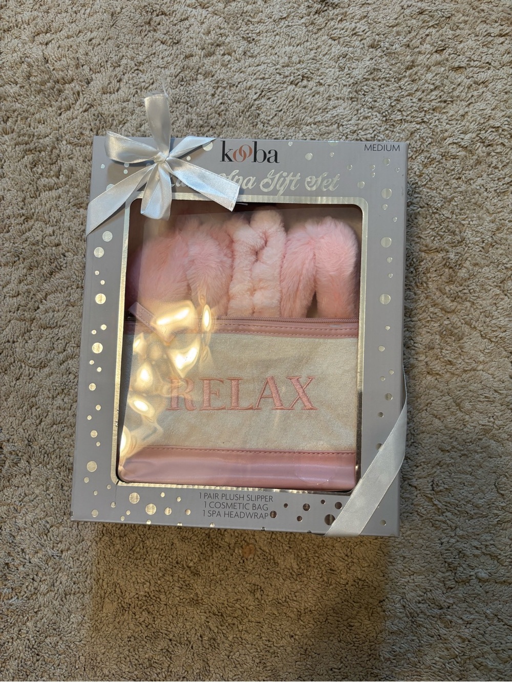 Kooba Pink Spa Gift Set - Plush Slippers, Cosmetic Bag & Headwrap